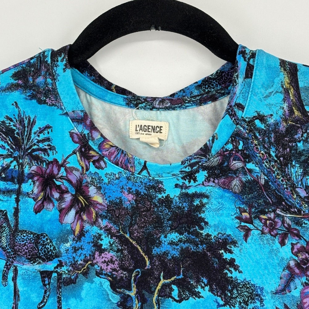 L'Agence Ressi Jungle Toile Fitted Tee Blue Multi Women Size Small Crew Neck - Picture 4 of 8